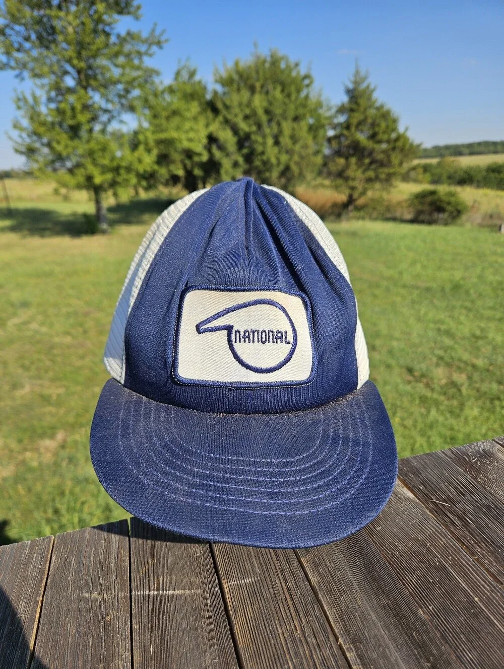 Vtg 1970s National Chemsearch Logo Trucker Hat Snapback Mesh Cap Blue White Retr